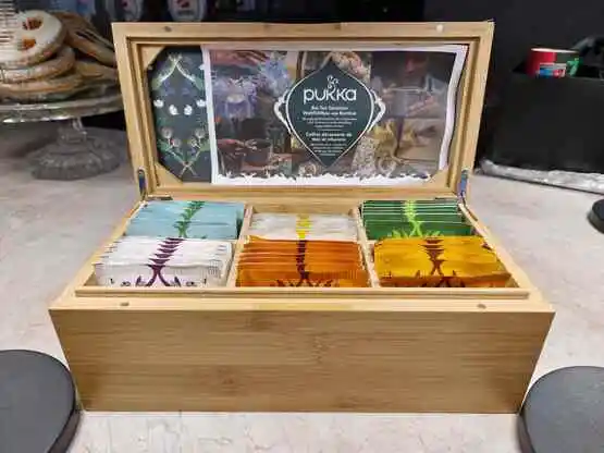 Wooden box of Pukka tea